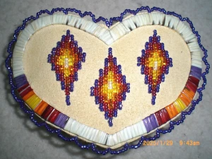 Native American Porcupine Quilled & Beaded Sioux Heart Barrette #2 - Picture 1 of 2