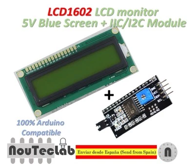 LCD1602 LCD monitor 1602 5V Blue Screen White Code + IIC I2C Module for ARDUINO - Photo 1/4