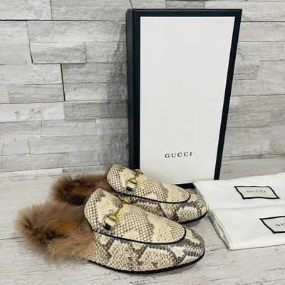 Gucci Princetown Zapatilla de Piel de Pitón EU 38 US 8 Mocasín Mula Mocasín Plano Foto 1 de 4