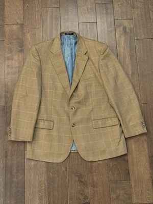 Alan Flusser Men Size 44R Blazer Sport Coat Jacket Beige Check Silk & Wool Blend - Image 1 of 4