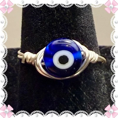 Ring - size 7 - evil eye - wire wrapped - blue & white- New!Size: 7 - Image 1 of 4