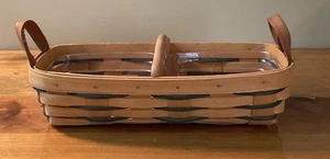 Longaberger Handgewebter Cracker/Olivenkorb 1999 Ledergriffe Kontrastfarbe - Bild 1 von 9
