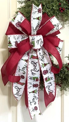 10 " CHRISTMAS REINDEER NOEL WHITE WIRED BOW for DOOR WREATH SWAG MAIL # 52 rb - Image 1 of 3