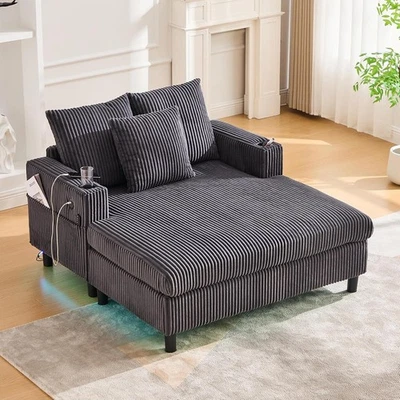 Sofá cama individual moderno de gran tamaño chaise lounge de pana con luces LED Foto 1 de 4