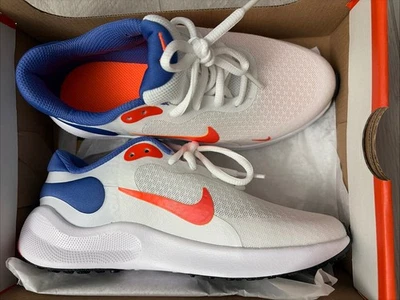 Nike Revolution 7 Kids' Running Lifestyle Shoes Sneakers Size 2Y WHITE / ORANGE - Image 1 of 4