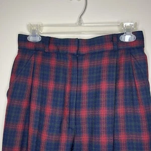 Vintage wool union made in USA lined blue plaid slacks pants pleated women's 10 - Picture 1 of 11