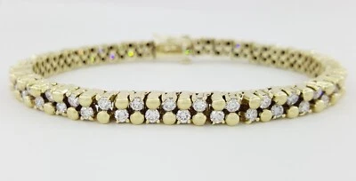 Brazalete de 2 filas de tenis de línea recta de diamantes de oro de 14 k de 4 quilates 25 gramos Rtl $12K Foto 1 de 4