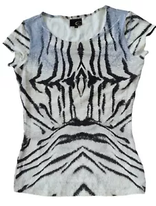 Roberto Cavalli Top Just Cavalli Tiger Denim Fur Grey Animal Print T-Shirt - Picture 1 of 8