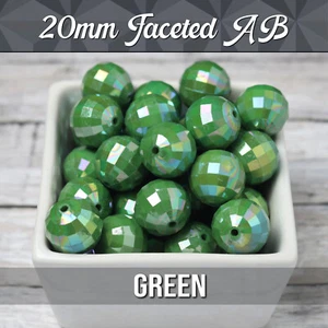 Perline di gomma da bubblegum verde sfaccettata 20 mm, 20 perline per confezione, perline colorate acriliche - Foto 1 di 20