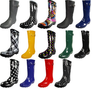 New Women Rain Boots Rubber Solid Color Mid Height Wellie Mid Calf Snow Rainboot
