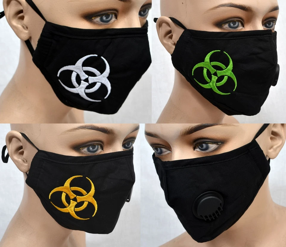 Cyber Punk Embroidered Face Mask Washable Breathable Nose wire Bio Hazard Goth - Image 1 of 1