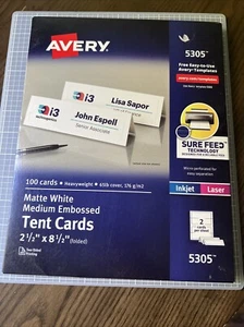Avery Medium geprägte Zeltkarten weiß 2 1/2 x 8,5 2 Karten/Blatt 100/Box 05305 - Bild 1 von 10