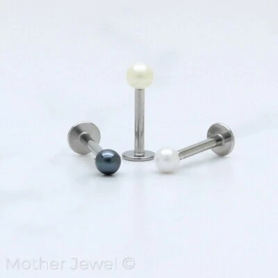 PEARL BALL SILVER SURGICAL STEEL LABRET TRAGUS MONROE EARRING CARTILAGE STUD - Image 1 of 3