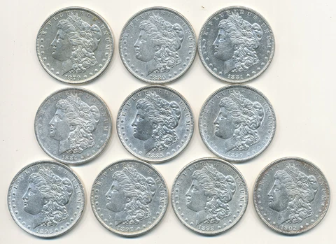 10 different 1879 - 1902 Morgan silver dollars - 1/2 Roll pre 1921 Cover