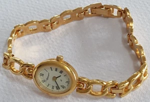 Ladies Classique Yellow Gold Plate 7mm wide Bracelet Watch Mineral Crystal NOS - Picture 1 of 5