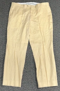 Ralph Lauren Pants Mens 38x29 Slim Linen Straight Leg Chino Flat Front Yellow - Picture 1 of 13