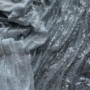 DARK GREY Heavy Bling Sequins Net Fabric Fancy Dress Tunics Bridal Wedding 60" - Picture 1 of 4