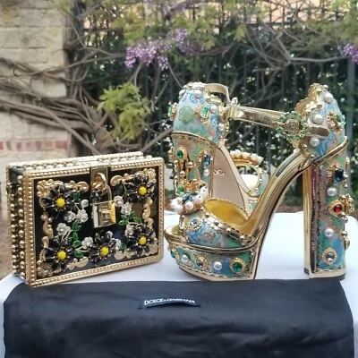 $5200 DOLCE GABBANA Raro Plexiglás Plexiglás Negro Dorado Floral Cristales Caja Cartera Foto 1 de 4