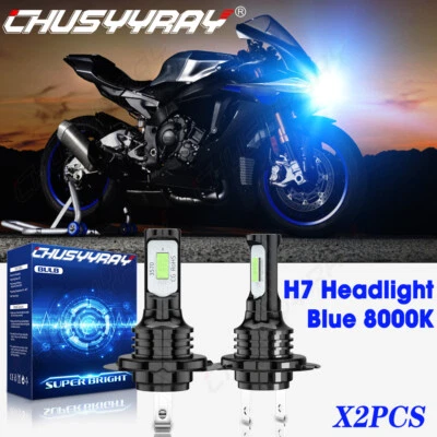 For Yamaha YZF-R6 YZF-R1 2X H7 Motorcycle LED Headlight Bulbs Ice Bule 8000K - Image 1 of 4