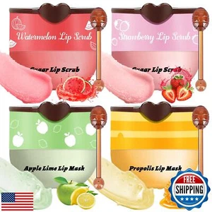 4 Pcs Bee Lip Balm Honey Pot Lip Mask and Lip Scrub Set, Honey Strawberry Wat - Picture 1 of 5