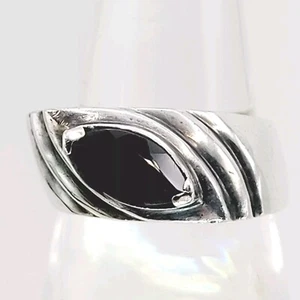 VTG Sterling Silver Ring Onyx Stepped Angled Marquise Size 7 - Picture 1 of 14