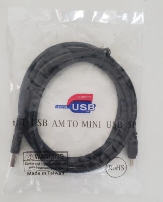 Black 6FT USB Cable Type A to Mini B Male to Male 5 PIN for Camera Data Transfer - Image 1 of 4