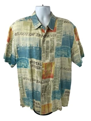 Tommy Bahama 衬衫男式 XL 多色纽扣亚麻放松专家营地 — 第 1/4 张图片