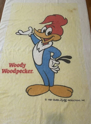 Vtg 1981 Walter Lantz Woody Woodpecker Beach Towel Approx 60.5”x35.5” RARE *READ - Image 1 of 4