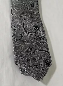 Bergamo New York Men's Tie Hand Made Gray Floral Design Designer Tie EUC - Picture 1 of 6