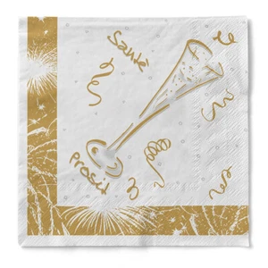 Serviette Silvester in Weiß-Gold aus Tissue 40 x 40 cm, 100 Stück - Bild 1 von 5