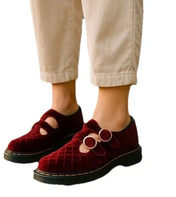 Zapatos Mary Janes Dr. Martens Acolchados Terciopelo - Hebilla Dorada Acentos Talla 4M/5L Nuevos con Etiquetas Foto 1 de 4