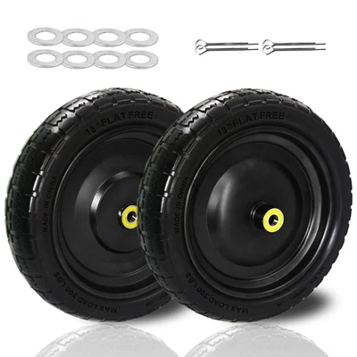 2pc 13" Flat-Free Tires and Wheel with 5/8" Bearings, 2.17" Offset Hub, - Image 1 of 4