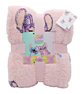 Disney Stitch & Angel Pink Throw Blanket – Soft Fleece 120x150cm – Kids Blanket - Picture 1 of 4