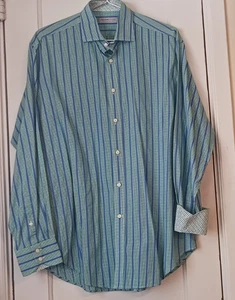 JACK STONE by THOMAS DEAN Camicia elegante uomo grande blu e verde polsino a contrasto - Foto 1 di 10