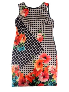 Joseph Ribkoff Canada Women's Designer Black White Dots Floral Dress - Size 14 - Picture 1 of 12