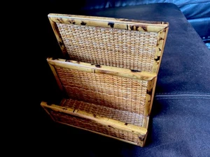 VINTAGE BURNT BAMBOO LETTER HOLDER ORGANIZER “TODAY’S HAUL” 6”x9”x 8” BOHO - Picture 1 of 9