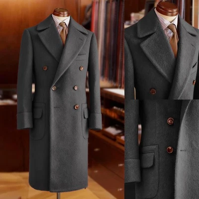 Men Coats Overcoats Wool Blend Tweed Long Jackets Double Breasted Outside Wear - Image 1 of 4