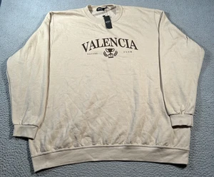 BoohooMAN Sweatshirt Mens 5XL Beige Graphic Valencia City Print Fleece Lined - Picture 1 of 11