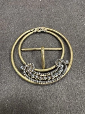 Victorian Era Gold Tone Flower Round Brass Belt/Scarf Buckle Used - Image 1 of 4