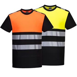Herren Hi Vis T-Shirt Reflektierend High Viz Arbeit Tee Fluoreszierend Feuchtigkeitsableitend - Bild 1 von 8