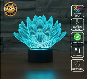 LOTUS FLOWER NATURE RELAX 3D Acrylic LED 7 Colour Night Light Touch Table Lamp - Picture 1 of 2