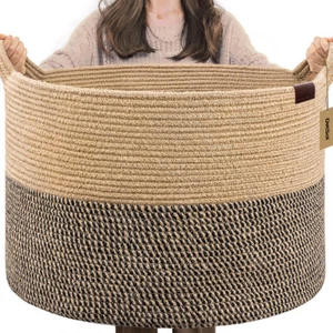 Large Woven Basket Cotton Rope Blanket Storage Laundry Clothes Toy Organizer Pot - Picture 1 of 7