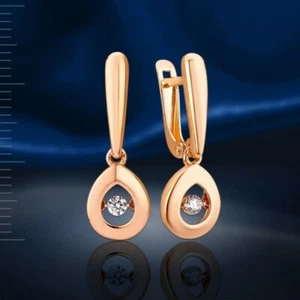 Rose gold 14k/ 585 dangle earrings "dancing" Cubic Zirconia NWT 3,04 g - Picture 1 of 3