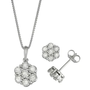 1/2 Cttw Sterling Silver Diamond Pendant Necklace Earring Jewelry Set for Women - Picture 1 of 3
