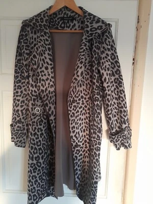 Beige Black Leopard Print Belted Fashion Mac Raincoat Size S 12 Voyelles jacket - Image 1 of 4