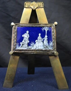 Vintage Antique Continental Enamel Painting on Stand - Picture 1 of 6