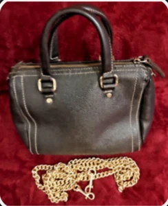 Carolina Herrera braune Leder-Topgriffe Mini Andy Bag goldene Kette langer Riemen - Bild 1 von 10