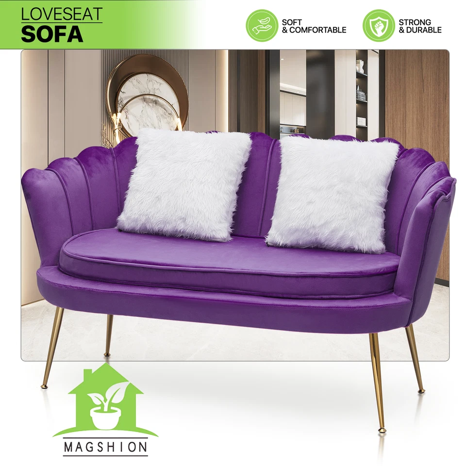Sofá tapizado de terciopelo púrpura de 52" sofá con acento para el hogar Love Seat con 2 almohadas Foto 1 de 4