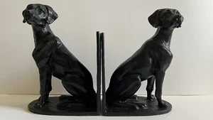 PAIR Vintage 8” Pottery Barn Aluminum Cast Black Labrador/Lab Dog Bookends - Picture 1 of 8