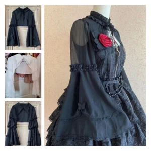 Prendas para el torso corto gótico Lolita para mujeres niñas Camisa punk Bolero Capa encogida Malla Volantes - Imagen 1 de 18